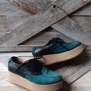 Forleria Green & Black Platform Leather Wedge Shoes Made In Italy Size 3…